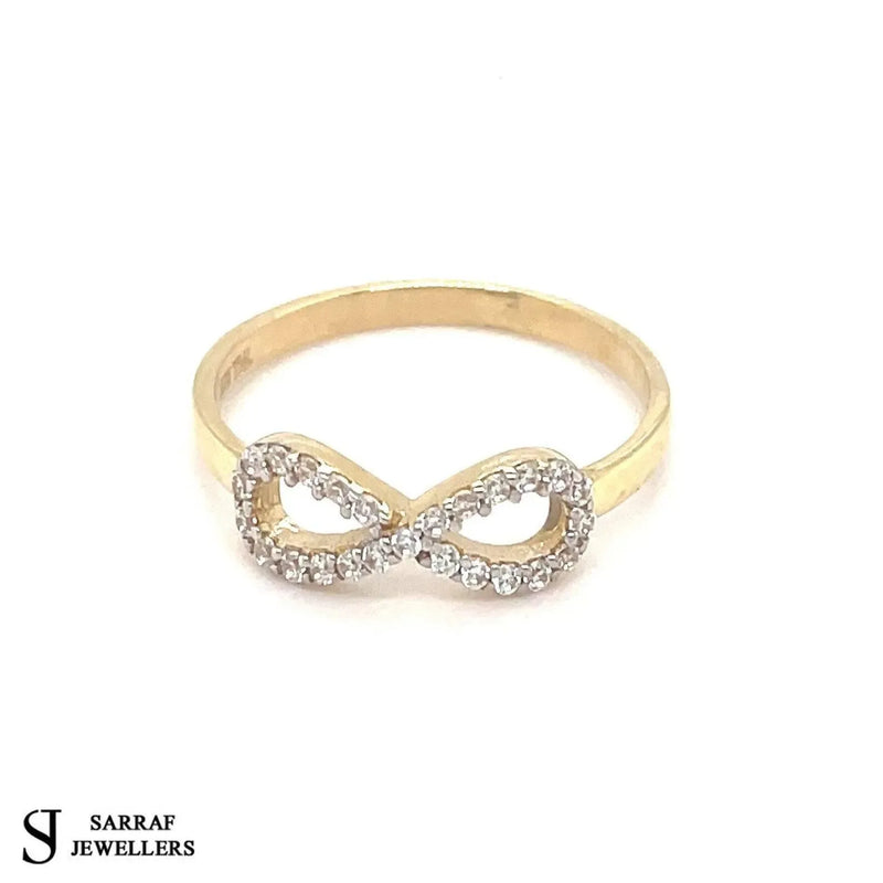 Gold Infinity Ring, 9ct Yellow Gold Ladies Infinity Cz Ring, Gold Crossover Ring - Sarraf Jewellers
