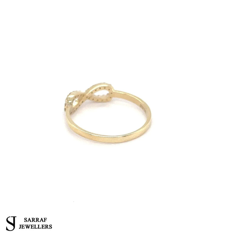 Gold Infinity Ring, 9ct Yellow Gold Ladies Infinity Cz Ring, Gold Crossover Ring - Sarraf Jewellers