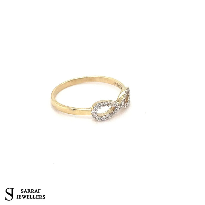 Gold Infinity Ring, 9ct Yellow Gold Ladies Infinity Cz Ring, Gold Crossover Ring - Sarraf Jewellers
