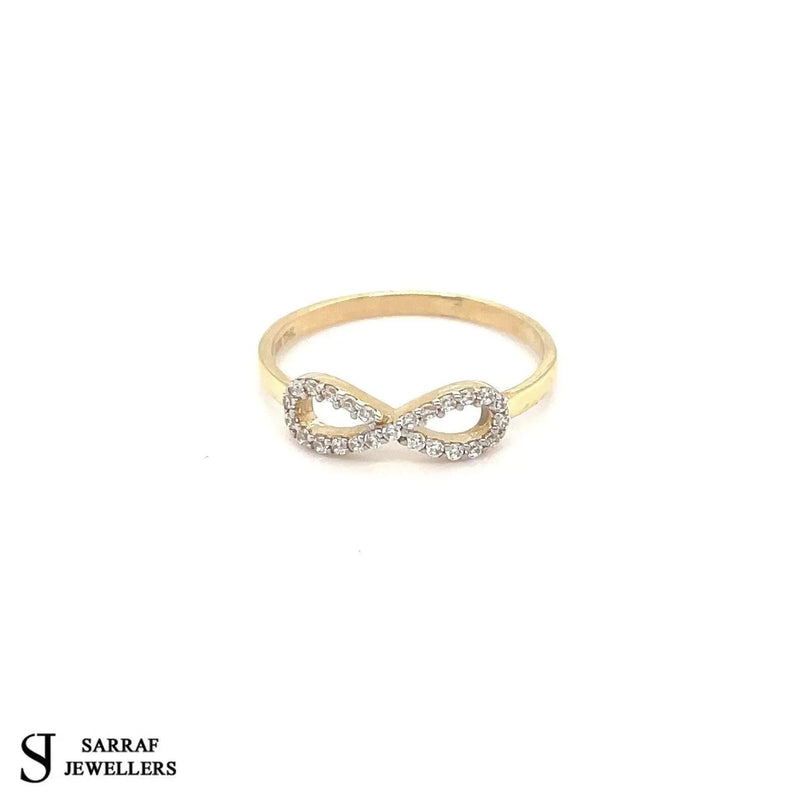 Gold Infinity Ring, 9ct Yellow Gold Ladies Infinity Cz Ring, Gold Crossover Ring - Sarraf Jewellers