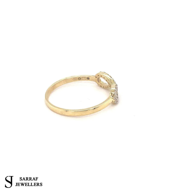 Gold Infinity Ring, 9ct Yellow Gold Ladies Infinity Cz Ring, Gold Crossover Ring - Sarraf Jewellers