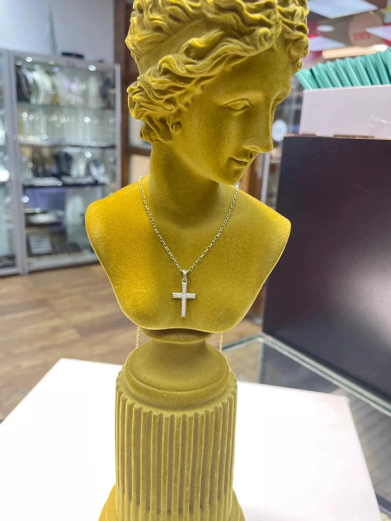 Gold Small CZ Cross Pendant 9k Yellow and White Gold, Cubic Zirconia Shiny Cross, Cross for Woman, Cross For Men - Sarraf Jewellers