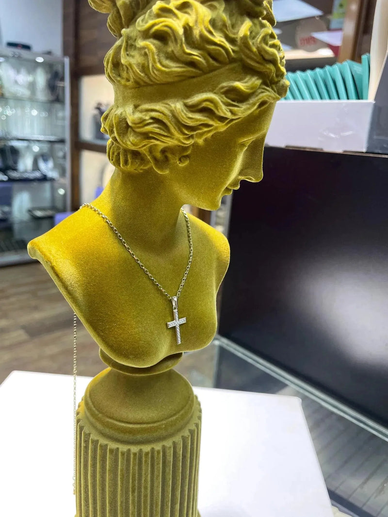 Gold Small CZ Cross Pendant 9k Yellow and White Gold, Cubic Zirconia Shiny Cross, Cross for Woman, Cross For Men - Sarraf Jewellers