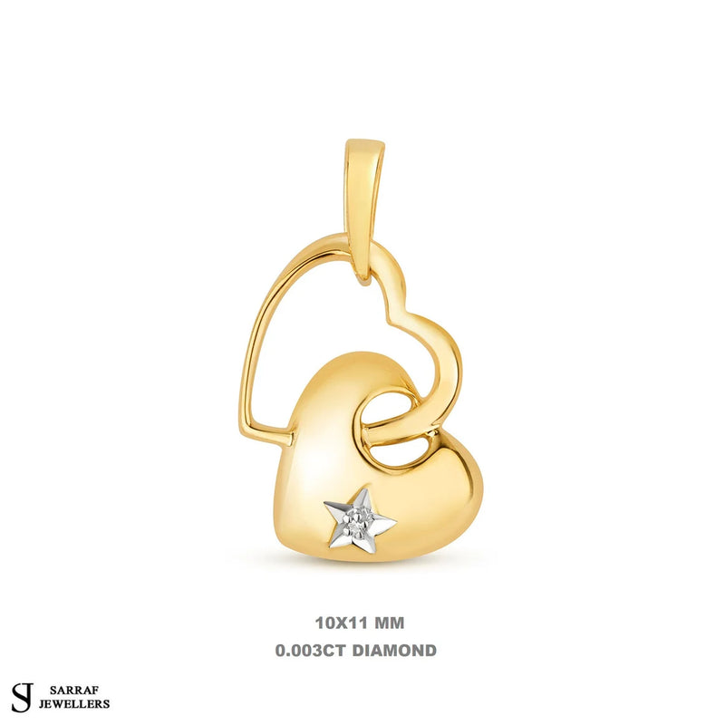 Diamond Heart Pendant, 9k Gold Double Heart Diamond Pendant, Pendant for Women, Gifts for Her - Sarraf Jewellers