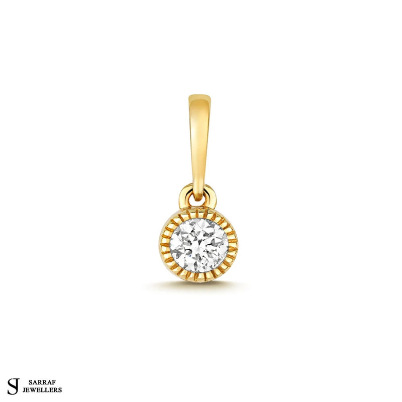 Round Diamond Pendant, Classic Millgrain Rubover Round Brilliant Cut, 9k white gold pendant, Diamond Pendant for Women - Sarraf Jewellers
