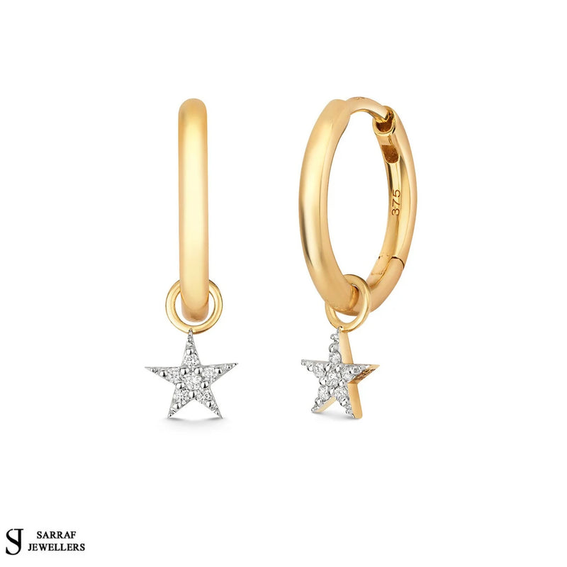 Diamond Star Charm for earrings, 9ct Gold Earring Star Charm For Ladies, Diamond Charm - Sarraf Jewellers
