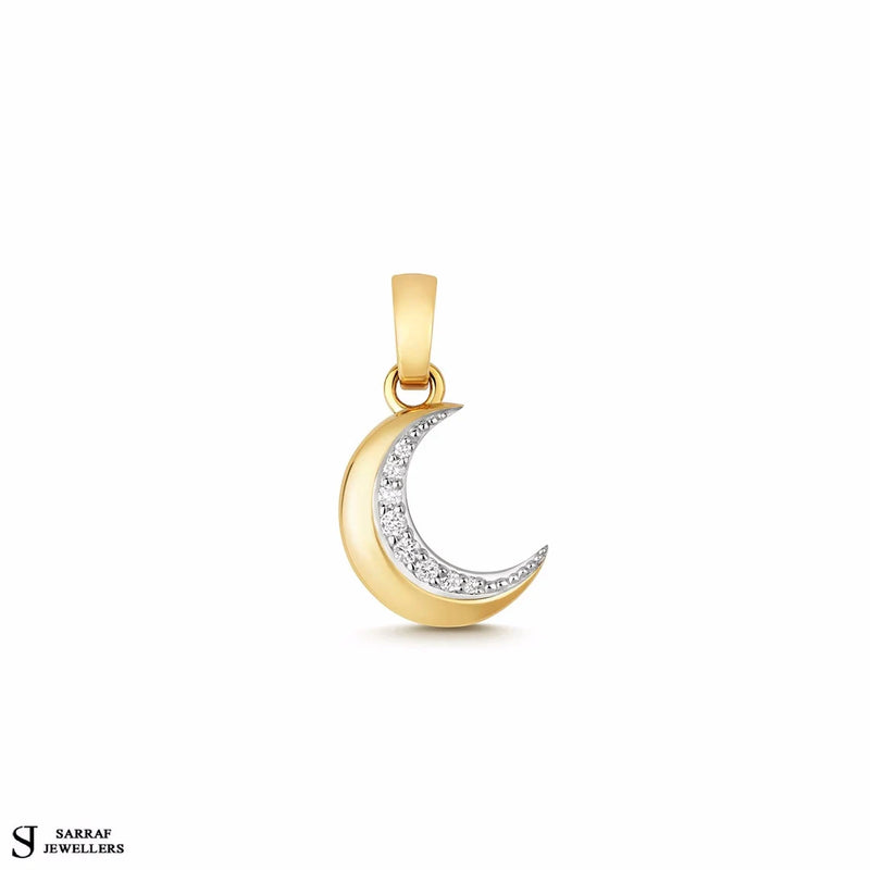 Diamond Moon Pendant, 9ct Gold Moon Pendant, Moon Diamond Pendant for Women. Gifts for Her - Sarraf Jewellers