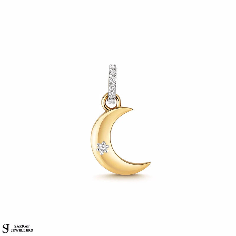 Diamond Moon Pendant, 9ct Gold Pendant, Sailor Diamond Pendant for Women 11x11mm - Sarraf Jewellers
