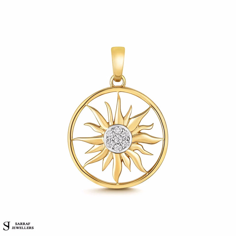 Gold Sun Pendant, Diamond Sunshine Pendant 9ct Gold Pendant, Diamond Pendant for Women, Gifts for Her - Sarraf Jewellers