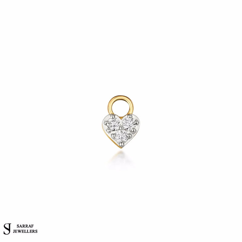Diamond Earring Charm Heart 5x5mm, 9ct Gold Earring Charm For Ladies, Only Diamond Charm - Sarraf Jewellers
