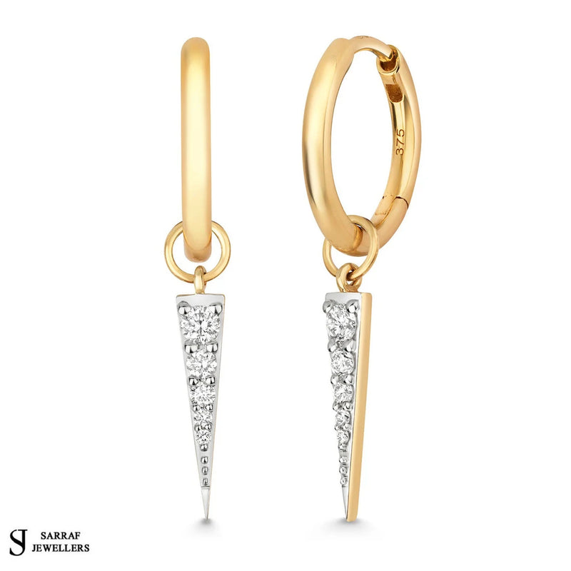 Diamond Spike Charm for earrings, 9ct Gold Earring Triangle Charm For Ladies, Diamond Charm - Sarraf Jewellers