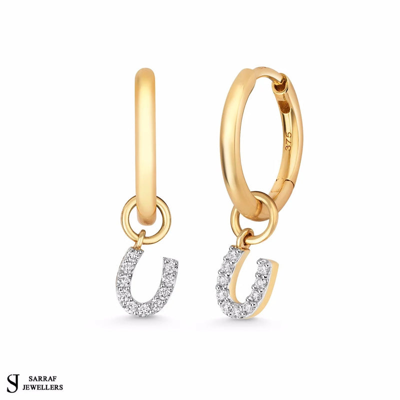 Diamond Horseshoe Charm for Earrings, 9k Yellow Gold Earring Charm For Ladies, Gifts for Her - Sarraf Jewellers