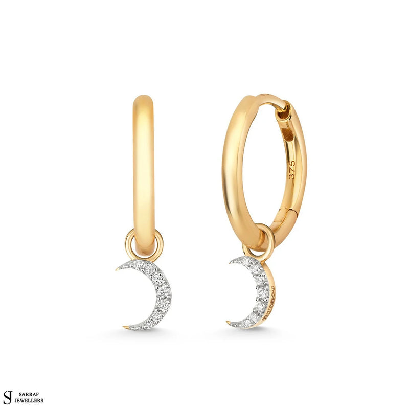 Diamond Moon Charm for earrings, 9k Gold Earring Moon Charm For Ladies, Diamond Charm - Sarraf Jewellers