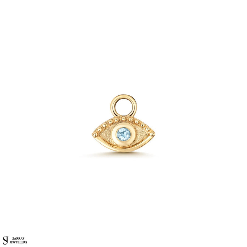 Diamond Aquamarine Eye Charm for earrings, 9k Gold Earring Charm For Ladies, Diamond Charm - Sarraf Jewellers