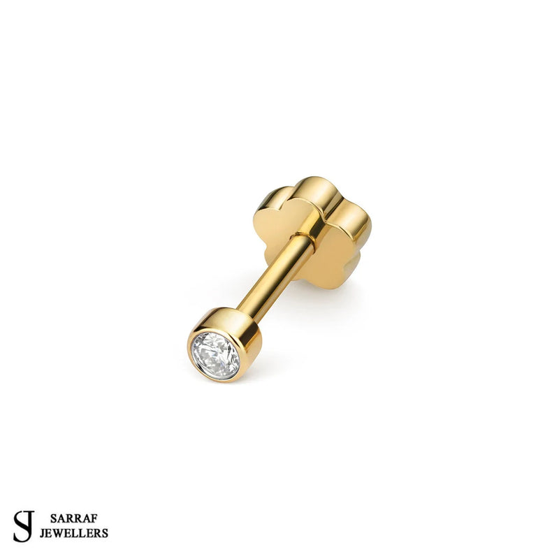 Gold Diamond Cartilage bezel set Stud earrings, 9k Yellow Gold Carat Earrings, Gift For Her - Sarraf Jewellers