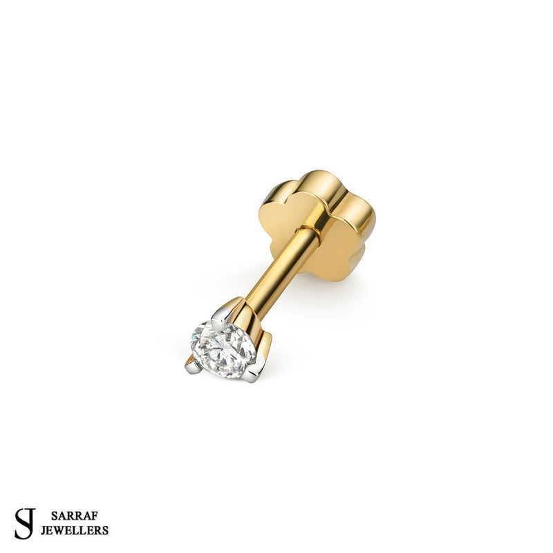 Gold Diamond Cartilage 3 Claw Stud earrings, 9k Yellow Gold Carat Earrings, Gift For Her - Sarraf Jewellers
