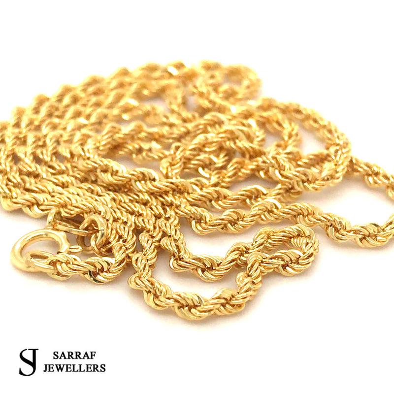 9ct Yellow Gold Anchor Pendant + 16" 18" 20" 22" 2MM Rope Chain - Sarraf Jewellers