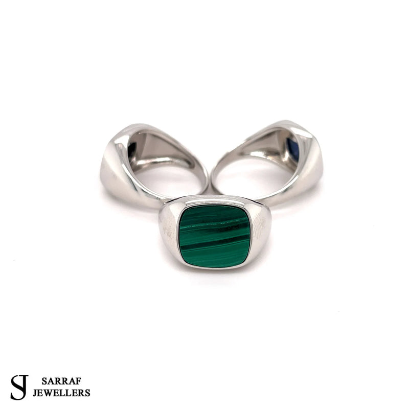 Black Onyx Ring, Malachite Ring, Blue Lapis, Solid 925 Sterling Silver Men's Cushion Green Malachite Signet Ring - Sarraf Jewellers