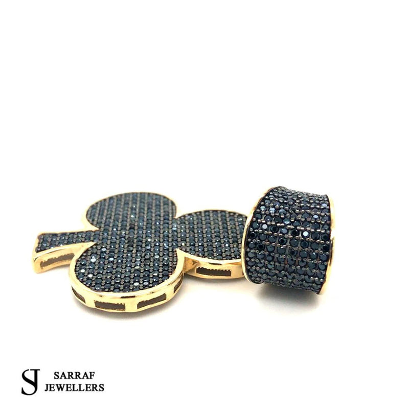 Ace of Spade, Custom Pendant, Gold Pendant, Onyx Stones, 9ct Yellow Gold Pendant Shiny Bling - Sarraf Jewellers