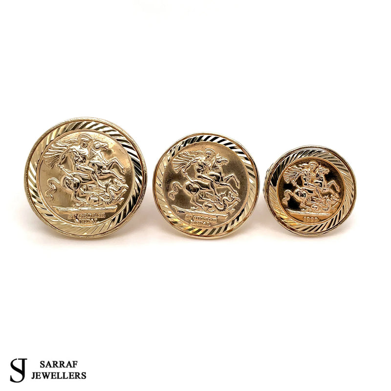 Gold Ring, Full Half 1/10 Sovereign Yellow Gold Ring 375 9ct Yellow Gold St George Coin Dragon Slayer, Coin Jewelry, Coin Rings, Mens Ring - Sarraf Jewellers