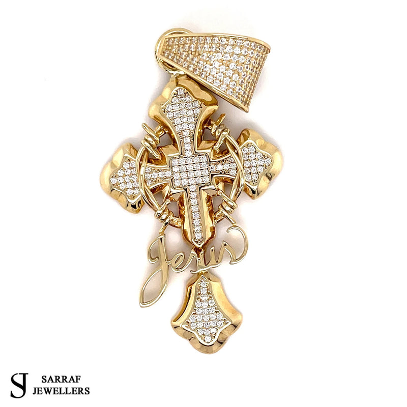 Jesus Cross Pendant, Custom Gold Pendant, 9ct Genuine Solid Hallmarked, 9ct Gold Jesus Cross Pendant 12.8gr - Sarraf Jewellers