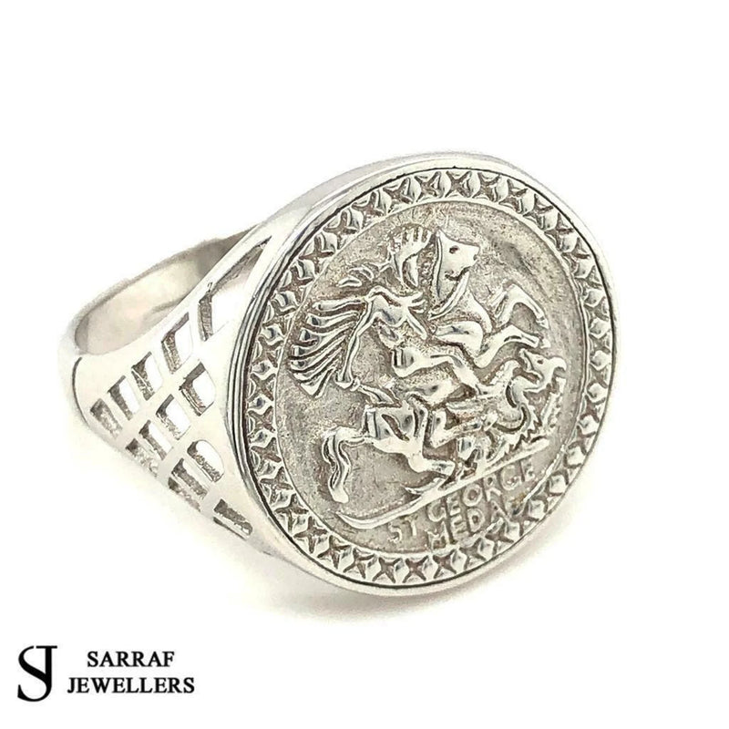 Sterling Silver Sovereign Ring, 925 Sterling Silver Classic St George Dragon Slayer Ring - Sarraf Jewellers