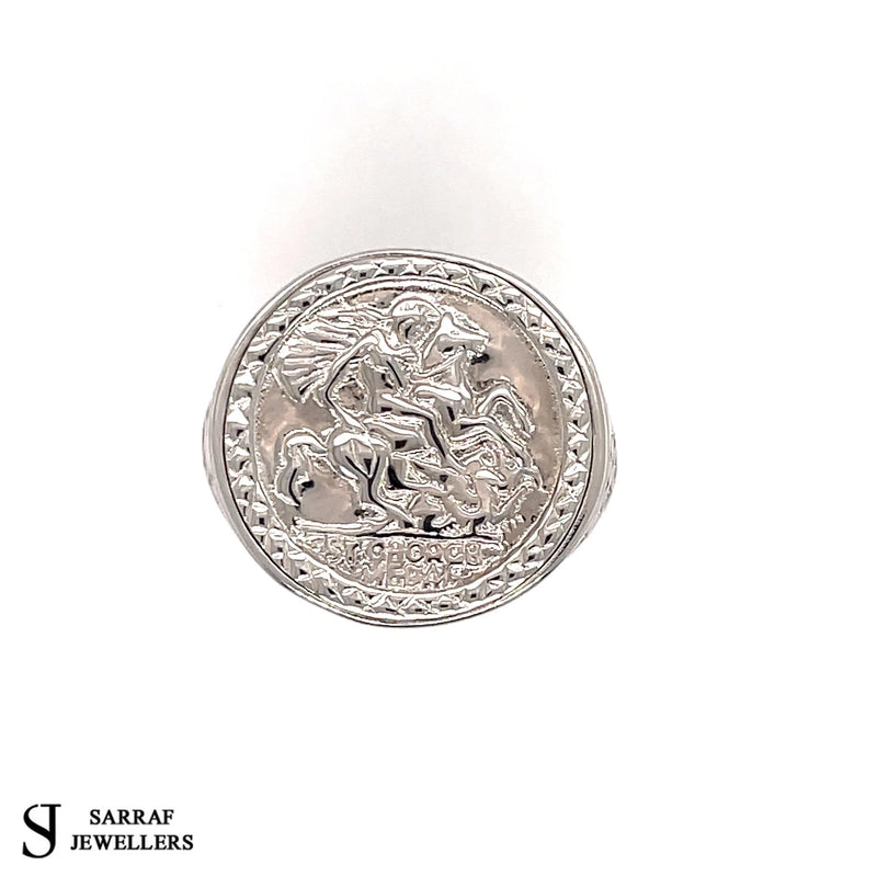 Sterling Silver Sovereign Ring, 925 Sterling Silver Classic St George Dragon Slayer Ring - Sarraf Jewellers