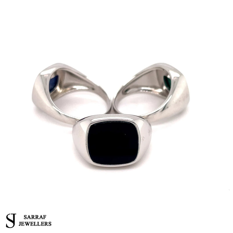 Black Onyx Ring, Malachite Ring, Blue Lapis, Solid 925 Sterling Silver Men's Cushion Green Malachite Signet Ring - Sarraf Jewellers