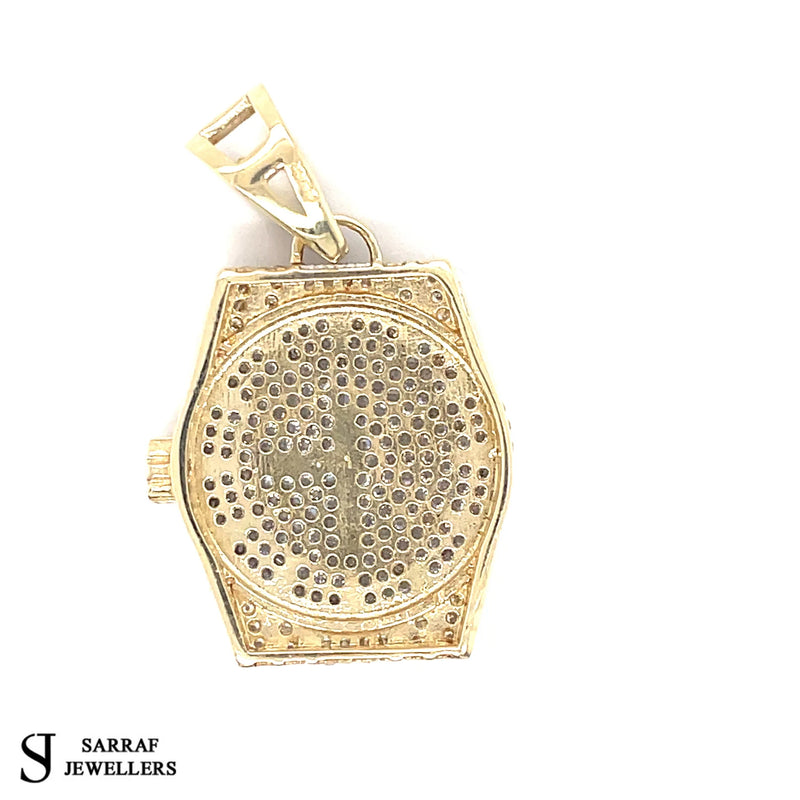 Gold Pendant, Watch Head, Gold Pendant for Chain or Necklace, 9ct Yellow Gold Pendant, Time Shiny Bling - Sarraf Jewellers
