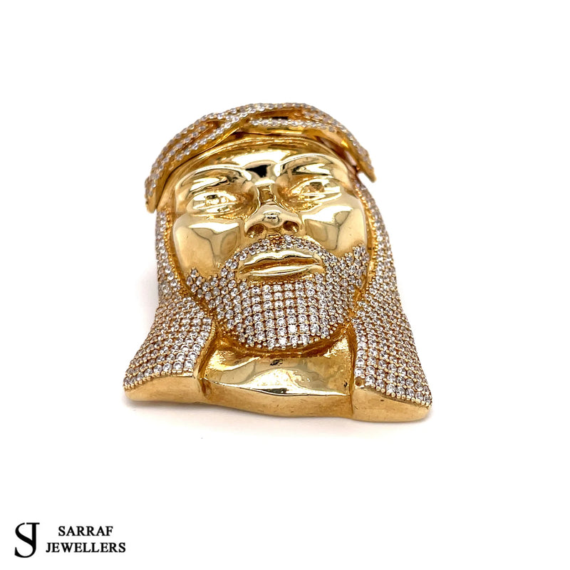 Jesus Cross Pendant, Custom Pendant, 9ct Yellow Gold Jesus Head 375 Shine Pendant, Bling Rapper - Sarraf Jewellers