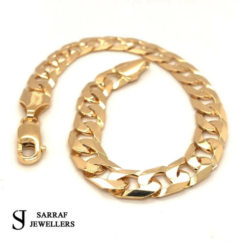 9ct Yellow Gold CURB CHAIN  Bracelet 375 Hallmarked 7.5mm BRAND NEW - Sarraf Jewellers