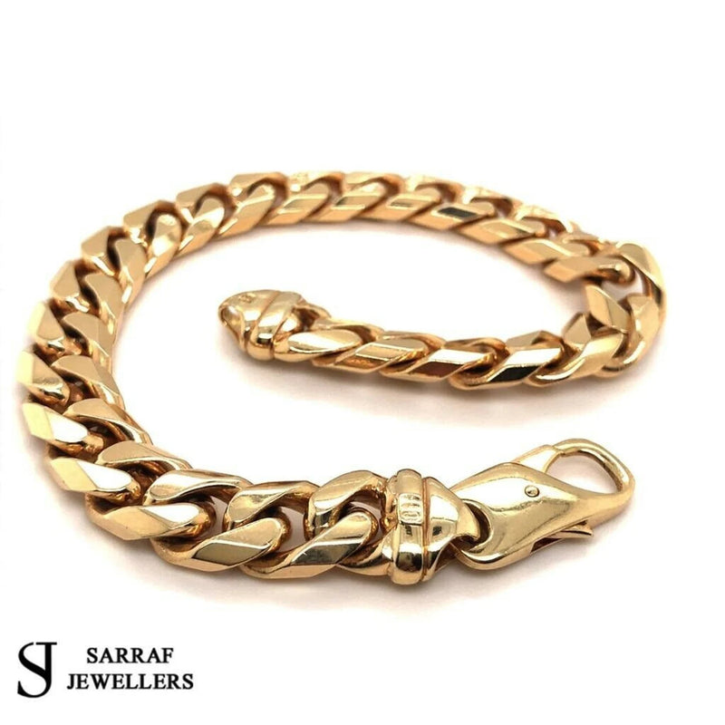 9ct Yellow Gold CUBAN  CURB Chain Bracelet, 45.5gr 8" 9mm MENS BRAND NEW - Sarraf Jewellers