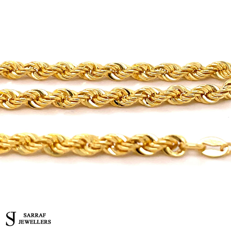 Gold Rope Bracelet, Gold Rope, 9ct Yellow Gold Rope British Ladies Bracelet 7" 4mm 2.5gr - Sarraf Jewellers