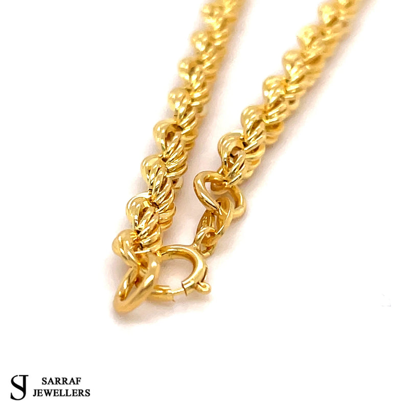 Gold Rope Bracelet, Gold Rope, 9ct Yellow Gold Rope British Ladies Bracelet 7" 4mm 2.5gr - Sarraf Jewellers