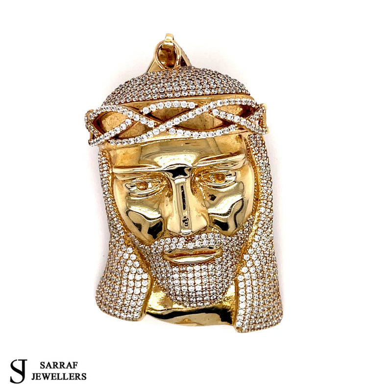 Jesus Cross Pendant, Custom Pendant, 9ct Yellow Gold Jesus Head 375 Shine Pendant, Bling Rapper - Sarraf Jewellers