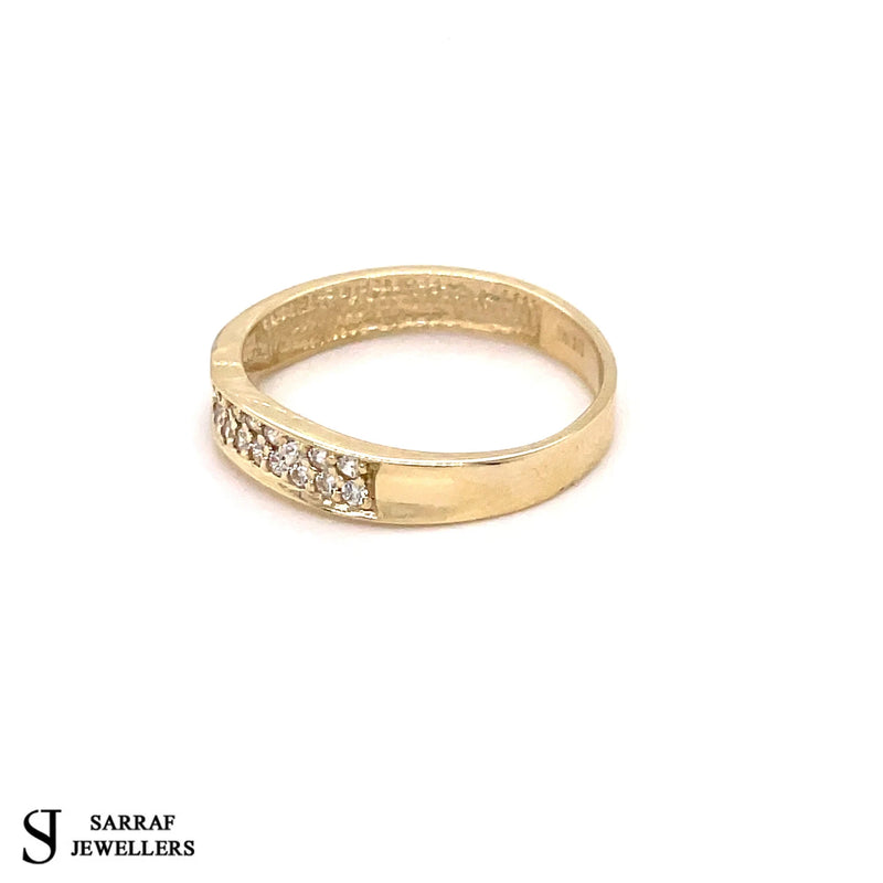 9ct Gold Ring, Simple Gold Ring, White Gold and Yellow Ladies CZ Gold Ring - Sarraf Jewellers