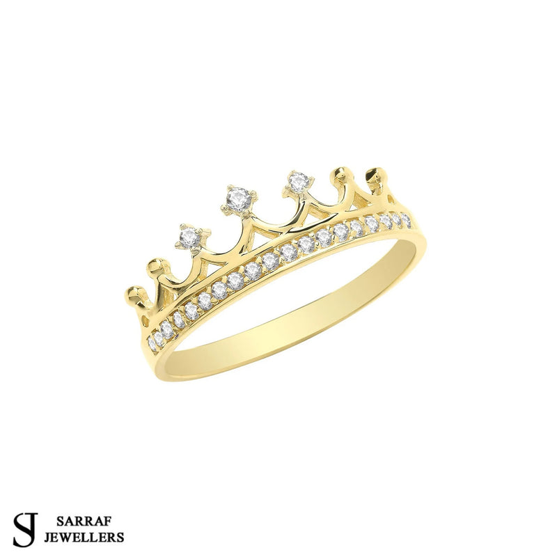 Crown Ring, Gold CZ Crown Ring, 9ct Gold Ring, Tiny Crown Queen Ring, Princess Crown Ring - Sarraf Jewellers