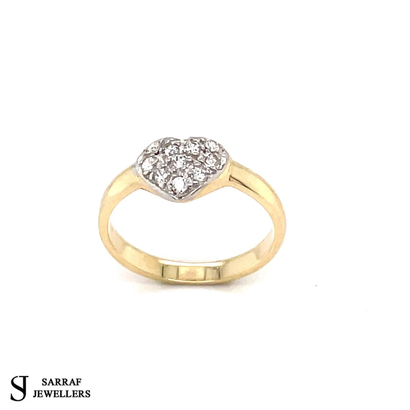 Gold Baby Ring, 9ct Gold Parent Baby Ring, Childs Cubic Zirconia, Pave Cut Heart Shape, CZ Signet Ring - Sarraf Jewellers