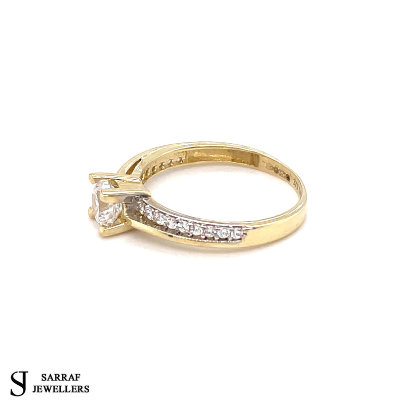 9ct Yellow Gold Ring, Ladies CZ Solitaire Engagment Ring, Cubic Zirconia Wedding Band, Gifts for her - Sarraf Jewellers