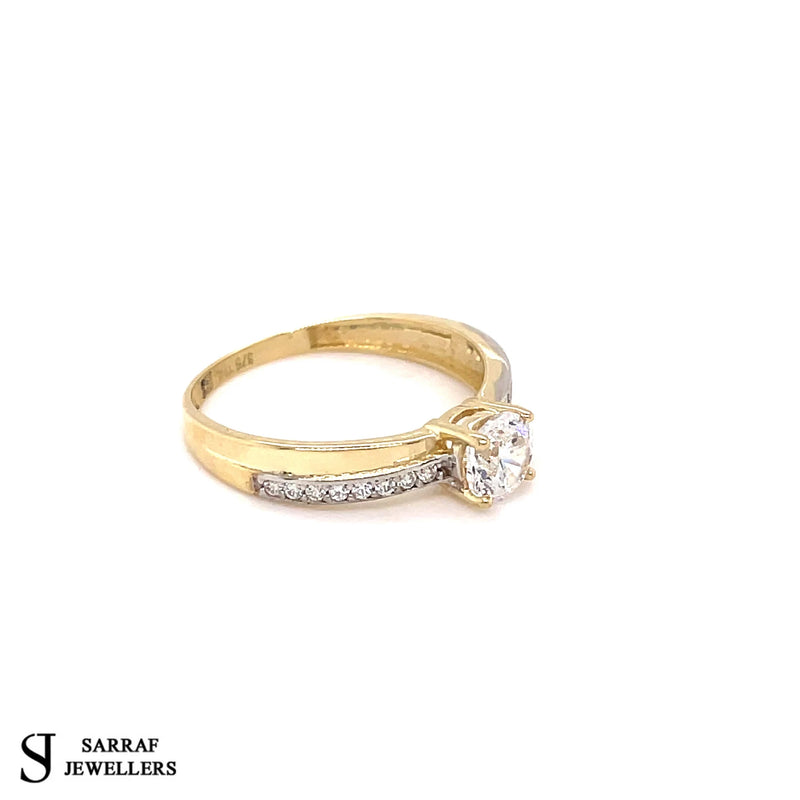 Gold Ring, Ladies Solitaire Engagment Ring, 9ct Yellow Gold Ring Cubic Zirconia, Wedding Band, Single Stone - Sarraf Jewellers
