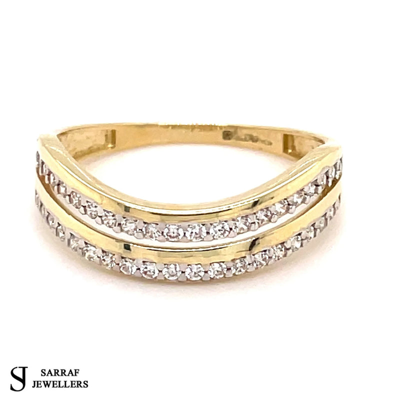 9ct Yellow Gold Ring, 2 Row Wishbone Eternity Ring, Stacking Ring, Chevron Ring, Minimalist Ring, Wedding Band - Sarraf Jewellers