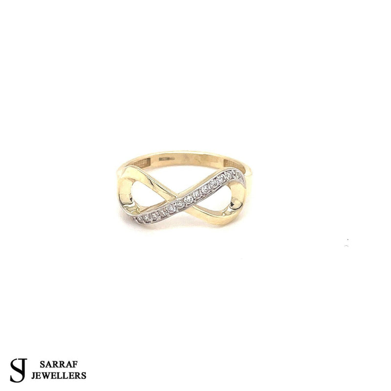 9ct Yellow Gold Ladies Infinity CZ Ring, Infinity Ring, Gold Crossover Ring - Sarraf Jewellers