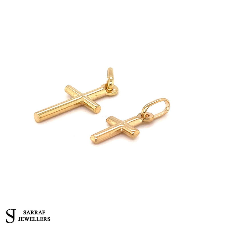 9ct Yellow Gold Cross Pendant, Minimalist Christian Cross, Classy Unisex Cross Casual Charm Pendant - Sarraf Jewellers
