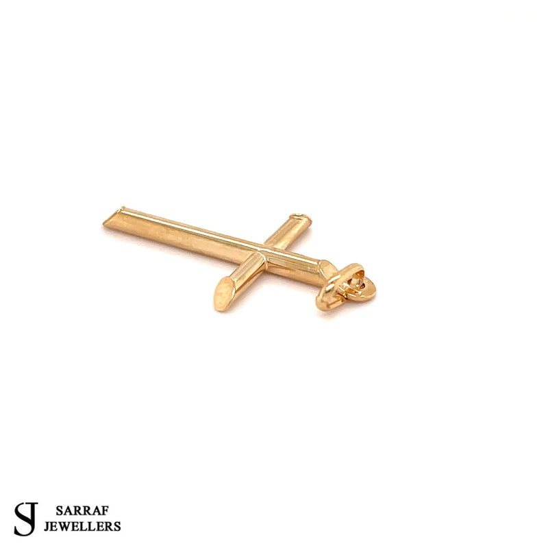 Gold Cross Pendant, 9K Yellow Plain Cross, Classy Unisex Cross, Cross For Women, Cross For Men - Sarraf Jewellers