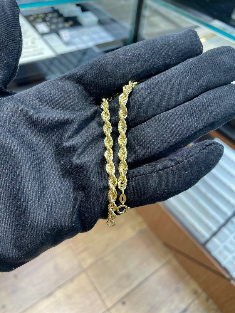 Gold Rope Bracelet, Rope Bracelet, 9ct Rope Mens Bracelet Yellow, 375 Yellow Gold, 5mm Gifts for her 7 inch - Sarraf Jewellers