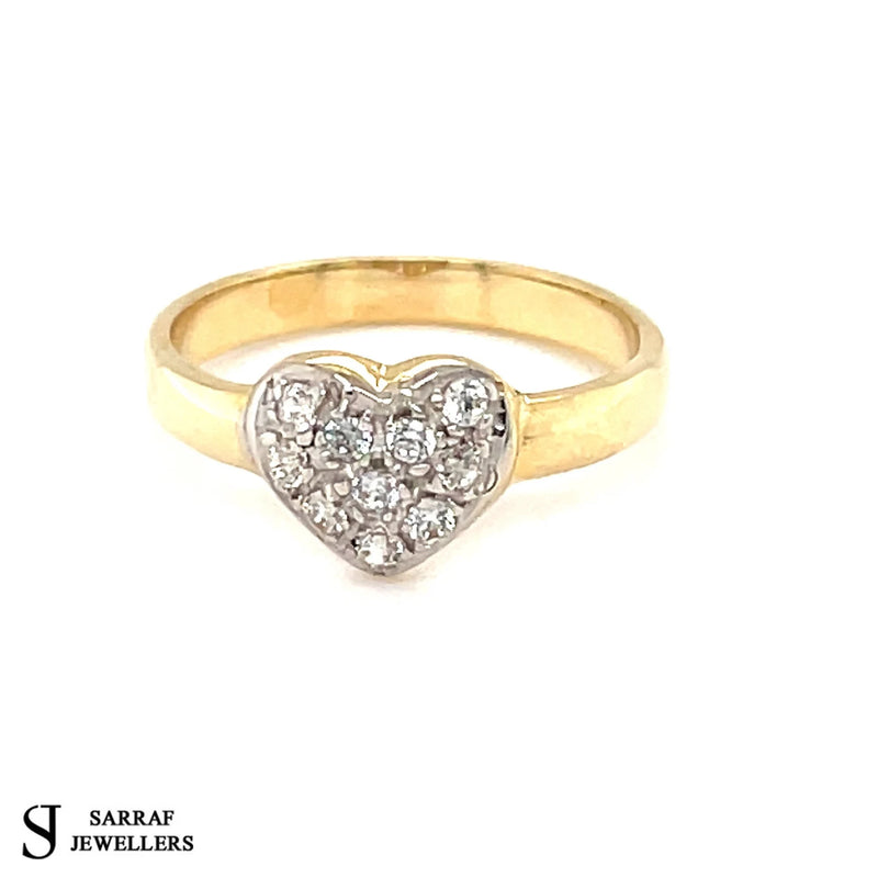 Gold Baby Ring, 9ct Gold Parent Baby Ring, Childs Cubic Zirconia, Pave Cut Heart Shape, CZ Signet Ring - Sarraf Jewellers