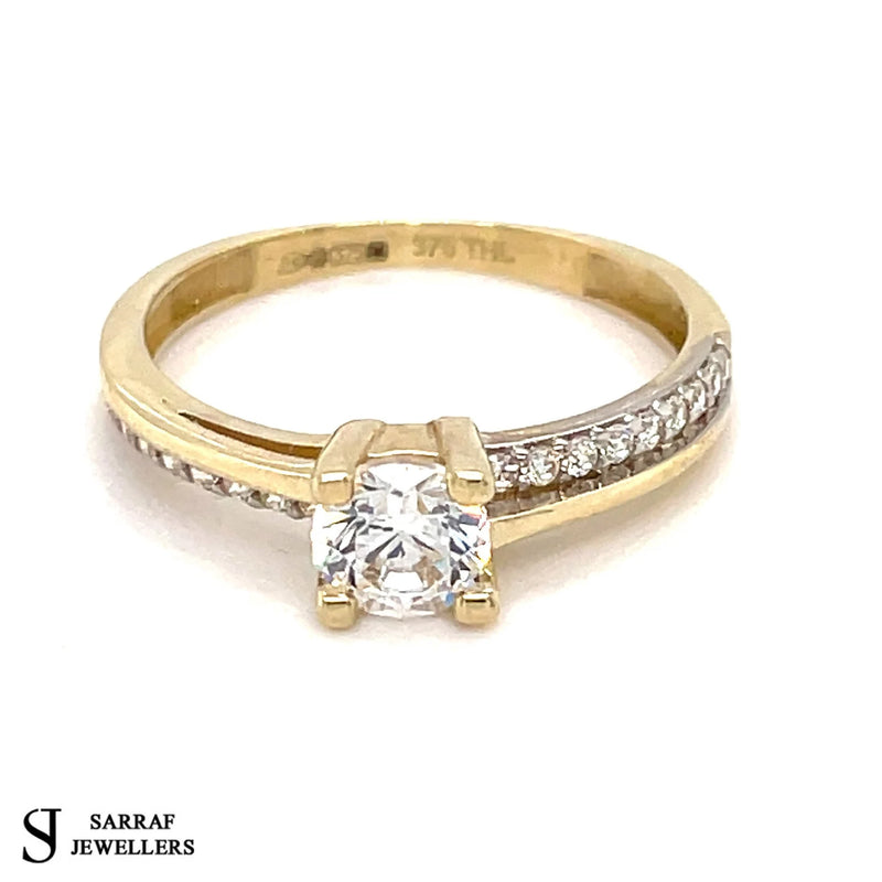 9ct Yellow Gold Ring, Ladies CZ Solitaire Engagment Ring, Cubic Zirconia Wedding Band, Gifts for her - Sarraf Jewellers