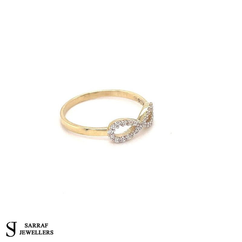 Gold Infinity Ring, 9ct Yellow Gold Ladies Infinity Cz Ring, Gold Crossover Ring - Sarraf Jewellers