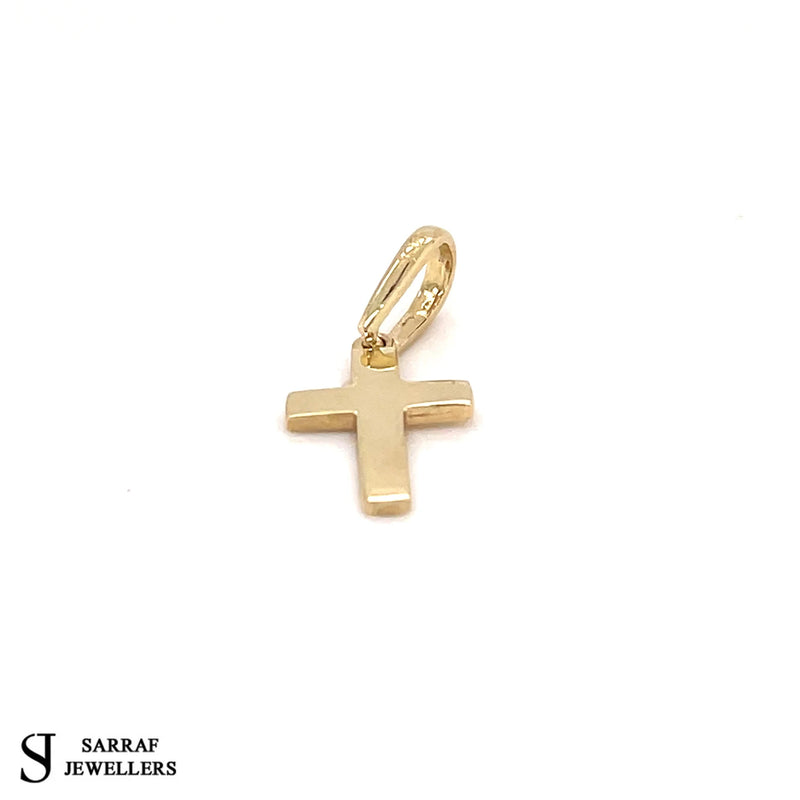 9ct Yellow Gold Tiny Small Sized Cross Pendant, Cross Charm Shiny, Plain Gold Cross, Cross for Woman, Cross For Man, 14x9mm - Sarraf Jewellers