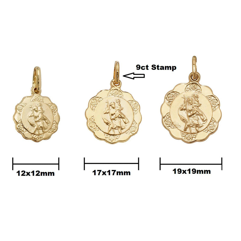 St Christopher Pendant, 9ct St Christopher Medallion Charm Pendant, 375 Hallmarked, Small-Medium-Large - Sarraf Jewellers